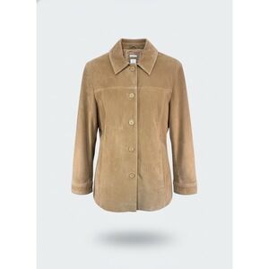 Cherokee Mens Tan Brown Genuine Suede Leather Button Front Jacket Size L